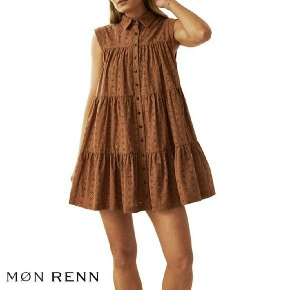 Mon Renn Tiered Boho Mini Dress Sz M